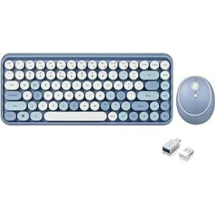 Perixx PERIDUO-713BL bezvadu mini tastatūras un peles kombinācija — retro apaļi taustiņu vāciņi — pasteļzils — izkārtojums ASV angļu valodā