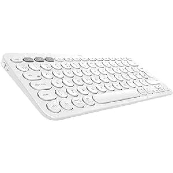 Logitech K380 Wireless Bluetooth keyboard, multi-device & Easy-Switch feature, Windows and Apple Shortcuts, PC / Mac / Tablet / Mobile Phone / Apple iOS + TV, UK QWERTY layout - White