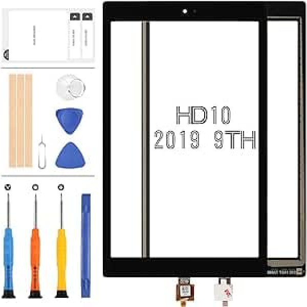 Ekrāns Amazon Fire HD 10 HD10 2019 9. paaudzes M2V3R5 skārienekrāna digitalizatoram, ārējais pilnstikla paneļa lēcu nomaiņas komplekti ar remonta rīkiem (LCD nav iekļauts)