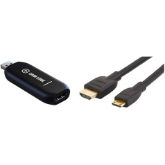 Elgato Cam Link 4K — tiešraides straumēšana un ierakstīšana ar DSLR, darbības kameru vai videokameru un Amazon Basics HL-007342 liela ātruma HDMI kabelis, Mini HDMI uz HDMI, 6 pēdas, melns
