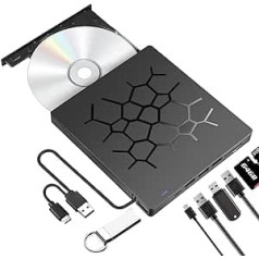 External CD DVD Burner USB 3.0 Type-C Portable Drive External CD Burner with SD/TF Slot and 2 USB Ports External CD Drive for Windows98SE/ME/2000/XP/Linux/Mac OS/win7 win8