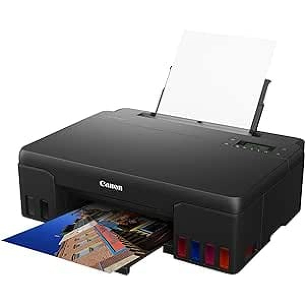 Canon Pixma G550 MegaTank tintes printeris (4800 x 1200 dpi, fotoattēlu printeris 10 x 15 cm, LC displejs, WiFi, Canon Print App, Mopria, AirPrint, bezvadu drukāšana, automātiska ieslēgšana/izslēgšana) Melns