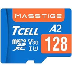 TCELL MASSTIGE 128GB MicroSDXC atmiņas karte ar adapteri - A2, UHS-I U3, V30, 4K, Micro SD karte, lasīšanas/rakstīšanas ātrums līdz 170/110MB/s Microsd priekš DJI, Gopro, Insta360, Osmo Action Camera, Drone