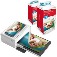 AGFA Photo Realipix Moments Printer Pack + Kasetnes un papīri 240 papildu fotoattēliem - Bluetooth fotoattēlu drukāšana 10 x 15 cm viedtālrunis Apple un Android, 4 pass sublimation Thermal — balts