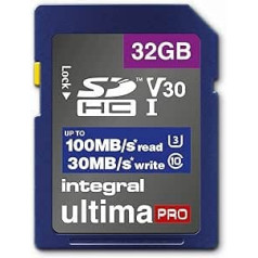 Integrētā atmiņas karte 32GB SDxC Premium Ultra High Speed līdz 100MB/s Lasīšana 30MB/s Rakstīšanas klase 10 V30 UHS-I U3