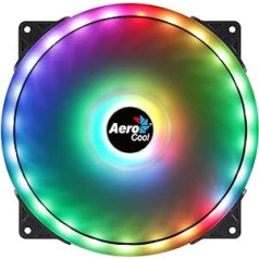 Aerocool Duo 20 ARGB LED datora ventilators, 200 mm, 700 apgr./min, izliektas ventilatora lāpstiņas maksimālai dzesēšanai un pretvibrācijas spilventiņiem