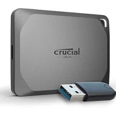 Crucial X9 Pro 2TB pārnēsājams SSD ar USB-A adapteri — lasīšanas/rakstīšanas ātrums līdz 1050 MB/s — PC un Mac, ar Mylio Photos+, USB-C 3.2 ārējais cietvielu disks — CT2000X9PROSSD902