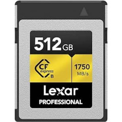 Lexar Professional Gold Series CFexpress karte 512 GB, B tipa CF karte, lasīšana līdz 1750 MB/s, PCIe 3.0 un NVMe, atmiņas karte profesionāliem fotogrāfiem, videogrāfiem (LCXEXPR512G-RNENG)