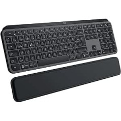 Logitech MX Keys S Plus bezvadu tastatūra, zema profila, plūstoša, klusa rakstīšana, programmējama, fona apgaismojums, Bluetooth, atkārtoti uzlādējama, operētājsistēmai Windows PC/Linux/Chrome/Mac Graphite, vācu QWERTZ izkārtojums