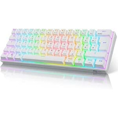 RK ROYAL KLUDGE RK61 RGB 60% mehāniskā spēļu tastatūra, bezvadu/vadu Bluetooth tastatūra ar karstās maiņas iespējotu taktilo brūno slēdzi, saderīga ar vairākām ierīcēm, balta (QWERTZ)