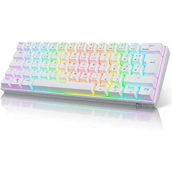 RK ROYAL KLUDGE RK61 RGB 60% mehāniskā spēļu tastatūra, bezvadu/vadu Bluetooth tastatūra ar karstās maiņas iespējotu taktilo brūno slēdzi, saderīga ar vairākām ierīcēm, balta (QWERTZ)