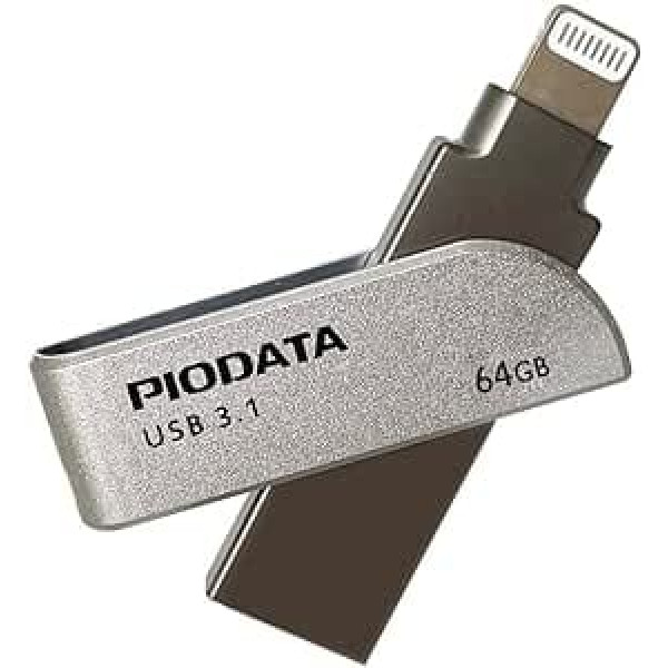 PioData iXflash iPhone iPad Flash Pen Drive USB 3.1 Apple MFi Certified Lightning Connector External Memory Expansion for iOS Devices/Windows/Mac (64GB)