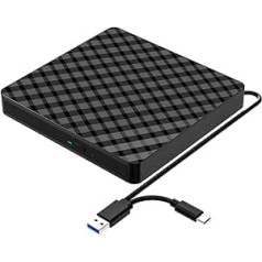 External DVD CD Drive, USB 3.0 & Type-C Portable +/-RW Burner Optical Drives CD ROM/DVD Player Reader External for PC Laptop Desktop MacBook Windows 11/10/8.1/7 Linux/Mac (Black)