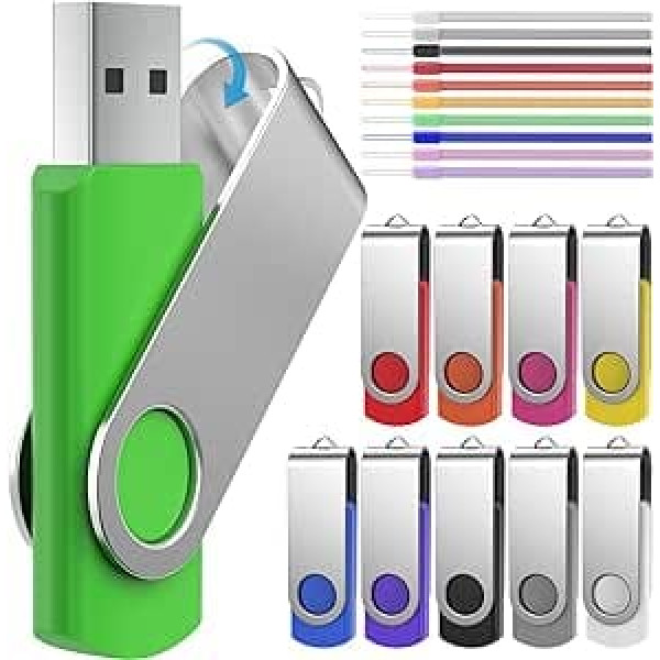 USB Stick 64 GB Pack of 10 USB Flash Drives - Portable Memory Sticks USB 2.0 64 GB Multicoloured Pen Drives - Data Storage Colourful Memory Stick with 10 Units Strings Gift for the Family FEBNISCTE