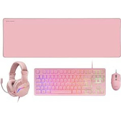 MARSGAMING MCP-RGB3 Pack Gaming Keyboard Fixed RGB + Gaming Mouse RGB Flow 3200 DPI + Headset Over-Ear RGB + XXL Mousepad, Pink, French