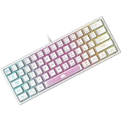 K61 UK izkārtojums 60% spēļu tastatūra, RGB Chroma aizmugurgaismojuma vadu membrānas spēļu tastatūra ar mehānisku sajūtu, Mini Compact 62 taustiņi PC Mac Office un Games/White