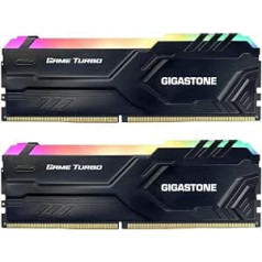 [RGB DDR4 RAM] GIGASTONE RGB Game Turbo (melns) galddatora operatīvā atmiņa 32 GB (2 x 16 GB) DDR4 RAM 32 GB DDR4-3200 MHz PC4-25600 CL16 1,35 V 288 kontaktu/pin nebuferēta RAM (tikai datora atmiņa bez EPC)