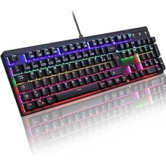 m MU mehāniskā spēļu tastatūra, datora tastatūra ar RGB fona apgaismojumu, mehāniskie taustiņi spēlēm, anti-ghosting tastatūra ar 105 taustiņiem, saderīga ar visām programmām, QWERTY tastatūra