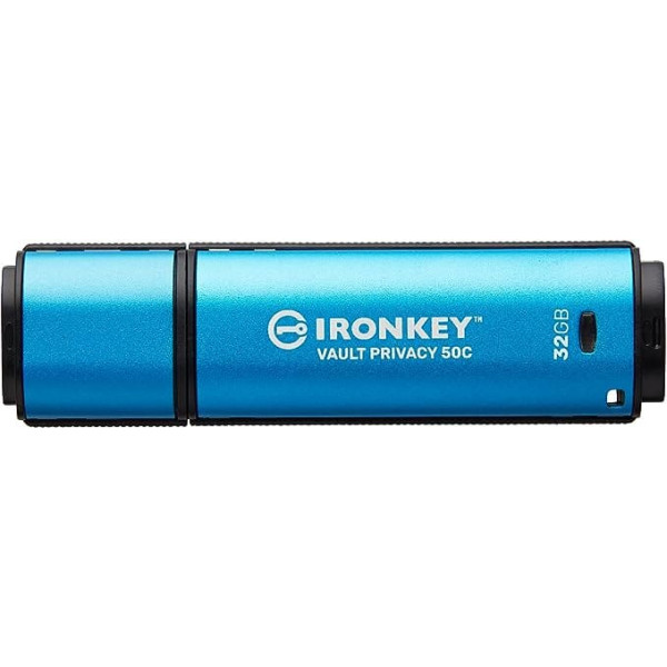 Kingston IronKey Vault Privacy 50 FIPS 197 Type C sertificēts un XTS-AES 256 bitu šifrēts USB zibatmiņas disks lielākai datu aizsardzībai IKVP50C/32GB