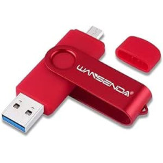 USB zibatmiņas karte USB 3.0 Memory Stick 2 vienā OTG Wansenda ārējā atmiņa Android ierīcēm / personālajiem datoriem / planšetdatoriem / Mac (256 GB, sarkans)