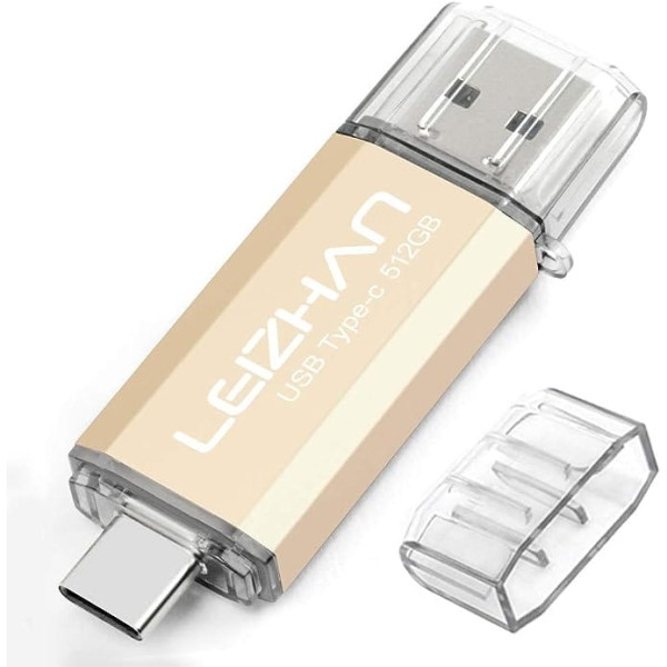 leizhan USB Stick 512GB Type C Memory Stick OTG Memory Stick 2-in-1 Flash Drive USB 3.0 Pen Drive for PC/Laptop/Notebook, and Other USB-C (512GB, Gold)