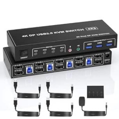 USB 3.0 KVM slēdzis 4 PC 2 monitoru displeja ports 4K 60 Hz, 4 portu KVM slēdzis divu monitoru displeja ports ar audio mikrofona izeju un 3 USB 3.0 portiem, DP monitora slēdzis 4 datoriem un 2 monitoriem