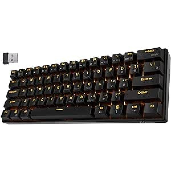 RK Royal Kludge RK61-US 2,4 GHz bezvadu/Bluetooth/vadu 60% mehāniskā tastatūra, 61 taustiņu kompakta tastatūra, karsti maināma brūnā slēdža spēļu tastatūra ar programmatūru operētājsistēmai Windows/Mac/Android