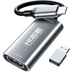 XIIXMASK video tveršanas karte, USB C 3.0 tveršanas karte, HDMI uz USB C audio video ierakstīšana 1080P @ 60 Hz, 2K @ 30 Hz mācībām, apraidei, spēlēm, straumēšanai, video konferencei