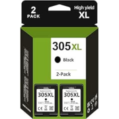 305 XL Cartridges, 305 Printer Cartridges Black Compatible with HP 305 Printer Cartridges with HP DeskJet 4110e 2720e 4120e 2700 DeskJet Plus 4100 Envy 6000 6020e Envy Pro 6420e Printer (2 Black Pack)