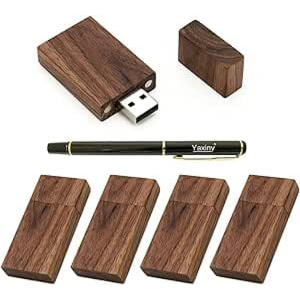 Yaxiny USB-Speicherstick aus Walnussholz, rechteckige Form, USB 2.0/3.0, 5er-Pack Wood USB Disk-4 3.0/32GB