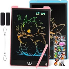 Enloffi 2 Pack LCD rakstāmdēlis 12 collu ekrāna rakstīšanas planšetdators bērniem Krāsains zīmēšanas planšetdators ar bloķēšanas un dzēšanas funkciju Grafiskā planšetdatora izglītojoša rotaļlieta 3-10 gadiem mazuļiem, zila + rozā