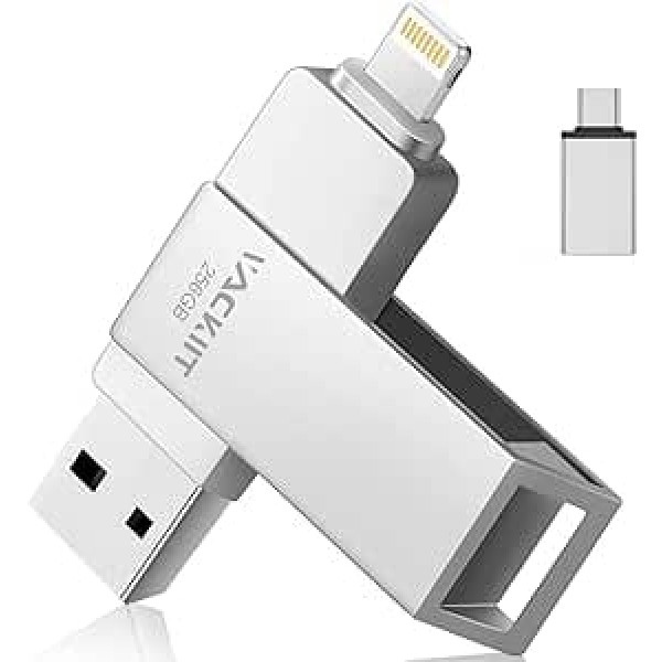 USB zibatmiņa iPhone 256 GB MFI Lightning, Vackiit USB C Stick 3.0 Apple sertificēts atmiņas paplašinājums zibatmiņas disks Photo Stick Memory Stick priekš iPhone iPad iOS OTG Android mobilais tālrunis Mac planšetdators