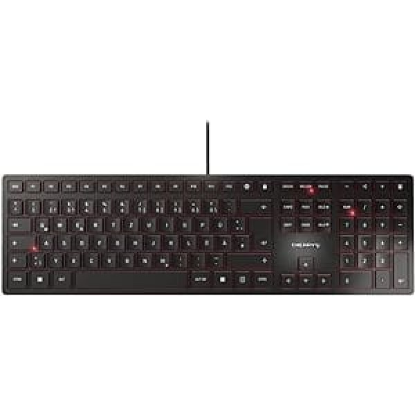 Cherry KC 6000 Slim tastatūra, vācu QWERTZ izkārtojums, vadu, šķērveida mehānisms perfektiem taustiņsitieniem, īpaši plakans dizains, melns.