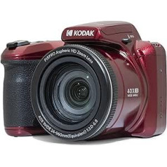 KODAK Pixpro Astro Zoom AZ405 — digitālās kameras tilta tālummaiņa, X40 tālummaiņa, 24 mm platleņķis, 20 megapikseļi, LCD 3, Full HD 1080p, OIS, AA akumulators — sarkans