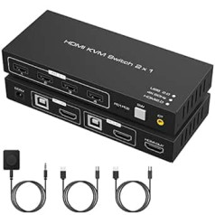 KVM slēdzis HDMI 2 ports 4K 60 Hz USB 2.0 2 datoriem 1 monitors Koplietošana tastatūra Pele Printeris KVM USB slēdzis atbalsts Vadu galddatora kontrolleris Iekļauts 2 USB 2.0 kabeļi