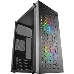 Mars Gaming MC-CORE melns, kompakts MicroATX spēļu futrālis, metāla sieta priekšpuse, pilns sānu logs, 2 x 120 mm FRGB ventilatori