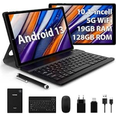 FASTWD Android 13 planšetdators ar skārienekrānu 10 collu 5G WiFi 19GB RAM 128GB ROM 8000mAh 13MP + 8MP FHD1920x1200 Incell ID sejas planšetdators ar tastatūru un peli ar irbuli Black