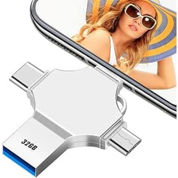 lumrok USB zibatmiņa 32 GB — 4 in1 mini Memory Stick Portatīvā USB zibatmiņas karte Metāla USB zibatmiņas disks 32 GB ārējā atmiņa viedtālrunim OTG Android datora planšetdatoram