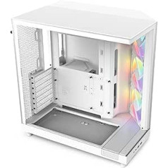 NZXT H6 Flow RGB | CC-H61FW-R1 | Kompakts vidējā torņa korpuss ar divām kamerām | Ietver 3 x 120 mm RGB ventilatorus | Stikla paneļi ar panorāmas skatu | Augstas veiktspējas gaisa plūsmas paneļi | Balts