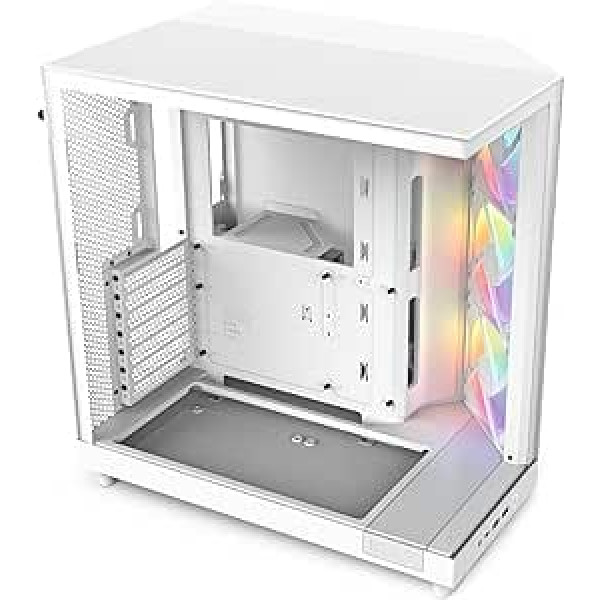 NZXT H6 Flow RGB | CC-H61FW-R1 | Kompakts vidējā torņa korpuss ar divām kamerām | Ietver 3 x 120 mm RGB ventilatorus | Stikla paneļi ar panorāmas skatu | Augstas veiktspējas gaisa plūsmas paneļi | Balts