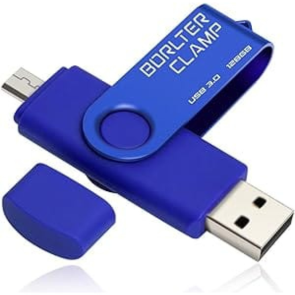 BORLTER CLAMP 128GB OTG USB Flash Drive Dual USB 3.0 Flash Drive with Micro USB Drive Connector for Android Smartphone Tablets & Computers (Blue)