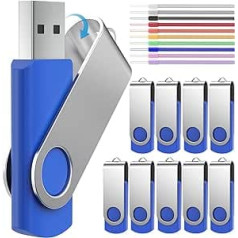 USB Sticks 16GB Flash Laufwerke 10 Stück Blau Speicherstick 16 GB Einklappbarer PenDrive Metall Gut Flash Drive USB 2.0 Memory Stick mit Seil für Werbegeschenke by FEBNISCTE