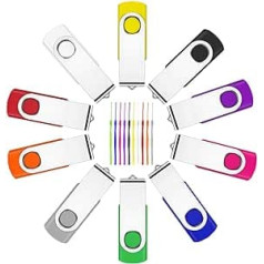 Fesaymi USB Stick 8GB Pack of 10, USB 8GB 2.0 Flash Drive, Multicoloured Memory Stick, 360° Rotation, Hi-Speed Memory Stick with Lanyard (8GB, Pack of 10)