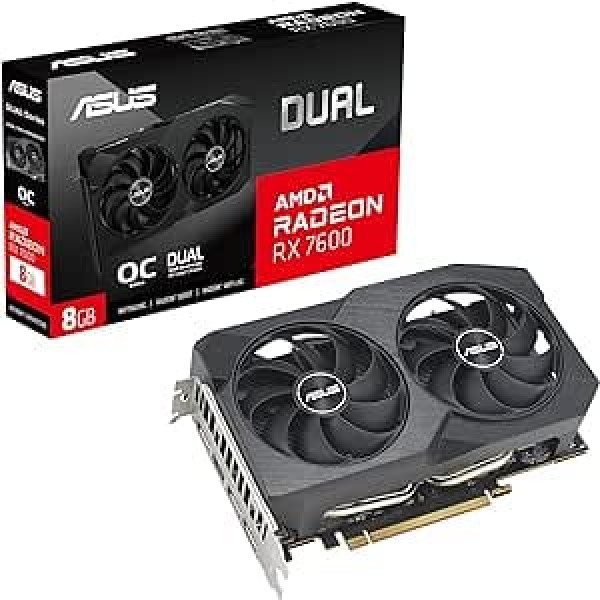 ASUS Dual Radeon RX 7600 XT OC Edition 16 GB GDDR6 spēļu grafikas karte (AMD Radeon RX7600XT, PCIe 4.0, 1x HDMI 2.1, 3X DisplayPort 2.1, DUAL-RX7600XT-O16G)