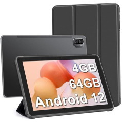 Haehne planšetdators 10 collu planšetdators Android 12, 4 GB RAM, 64 GB ROM, WiFi, Bluetooth, GPS, C tips, melns