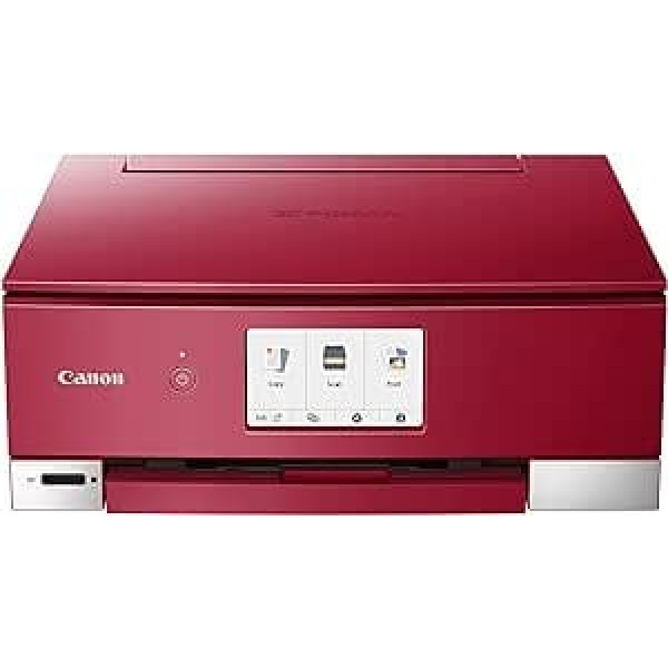 Canon PIXMA TS8352a printera krāsainais tintes strūklas daudzfunkciju ierīce DIN A4 (skeneris, kopētājs, 4800 x 1200 dpi, 6 atsevišķas tintes, USB, WLAN, abpusējā drukāšana, 2 papīra padevēji, 5 GHz atbalsts), sarkans