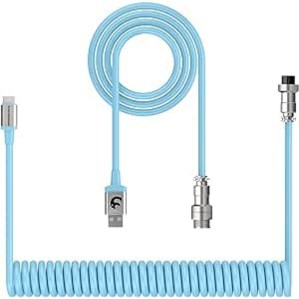 XINMENG Computer Gaming Keyboard Cable, Coiled Aviator Cable for Mechanical Keyboard, Type-C to USB-A with Detachable Metal Aviation Plug, USB-C TPU Spring Charging Cable - Blue