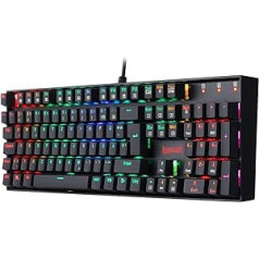 Redragon K551 mehāniskā spēļu tastatūra ar putekļu necaurlaidīgu sarkanu slēdzi, 104 taustiņi datorspēlēm DE QWERTZ (RGB LED apgaismojums)