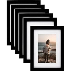 EGOFINE attēlu rāmis 15 x 20 cm melns 6 izturīgu koka kompozītmateriālu foto rāmju komplekts ar īstu stiklu 10 x 15 cm ar paklājiņu attēliem - horizontāli vai vertikāli sienu apkarošanai vai galda dekorēšanai