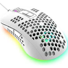 Īpaši viegla vadu spēļu pele, ergonomisks viegls šūnveida apvalka dizains, 4 veidu RGB aizmugurgaismotas peles, 4 regulējami DPI līdz 2400, optiskās USB peles (baltas)